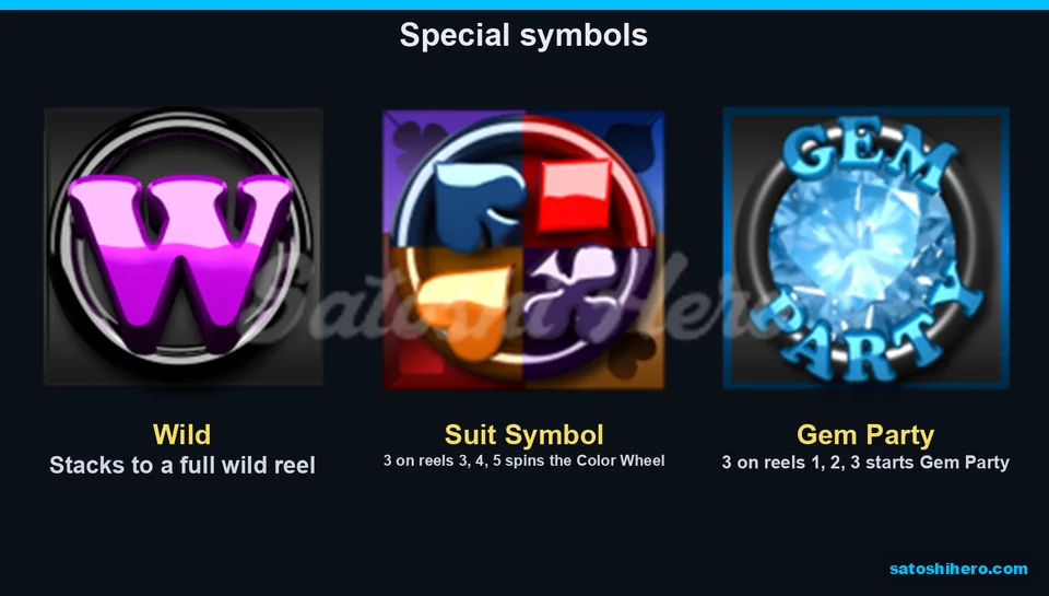 Three special symbols shown for wild and bonus features