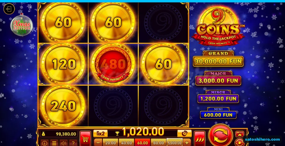Board after bonus with $1,020.00 win counter