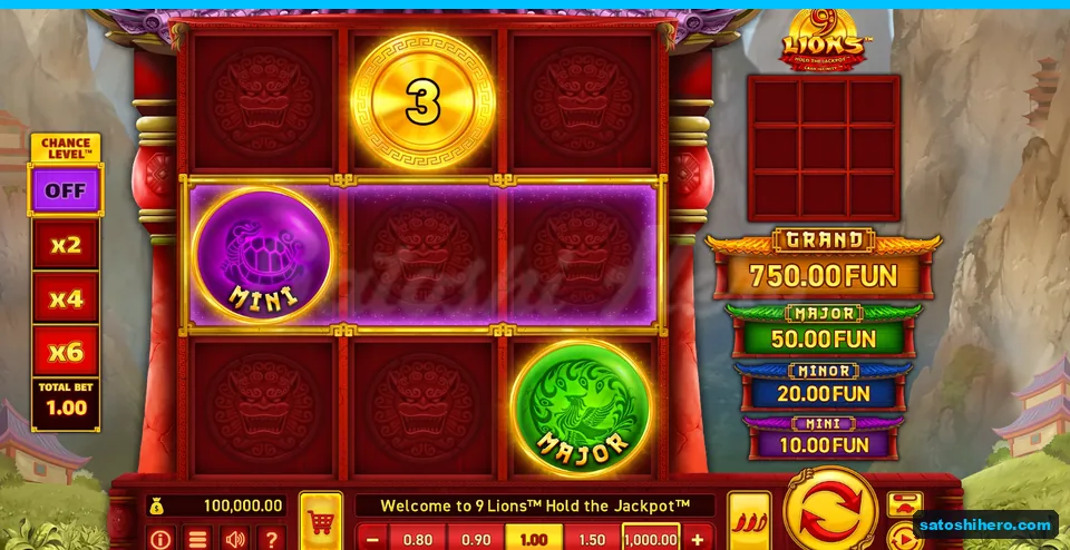 Board before first spin with coins and jackpot plaques