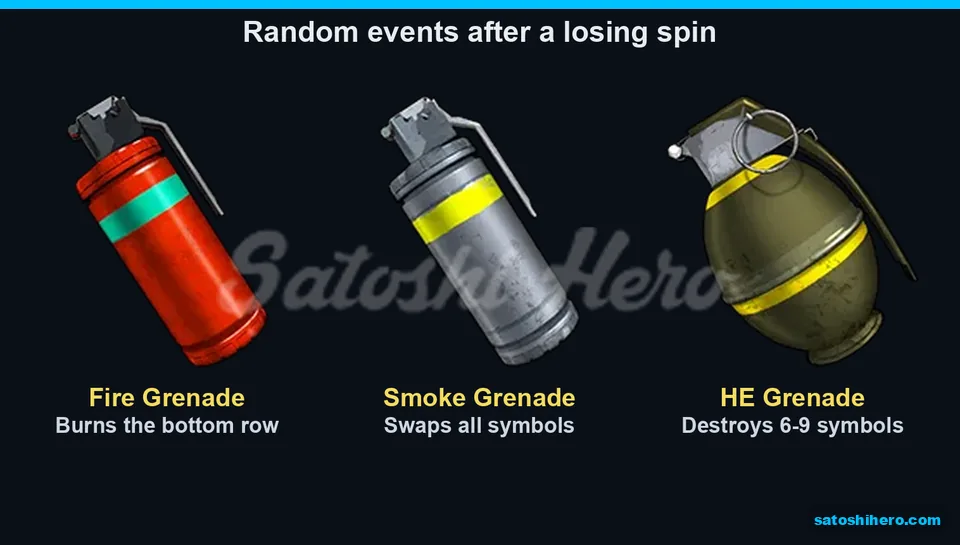 Three grenade event panels shown with their reel effects