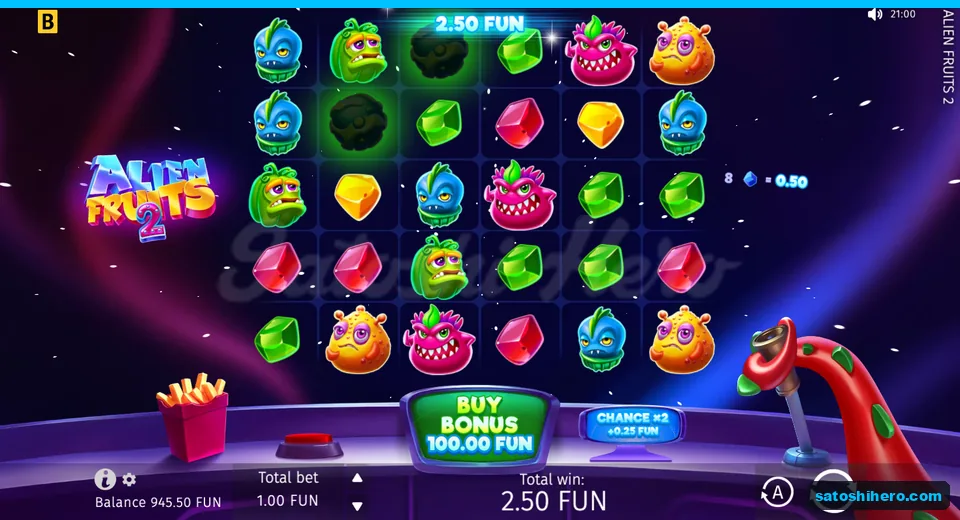 Win panel showing 2.50 FUN total