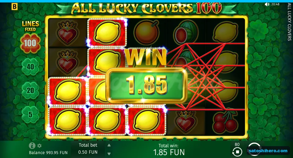 Win panel with lemons and red line paths