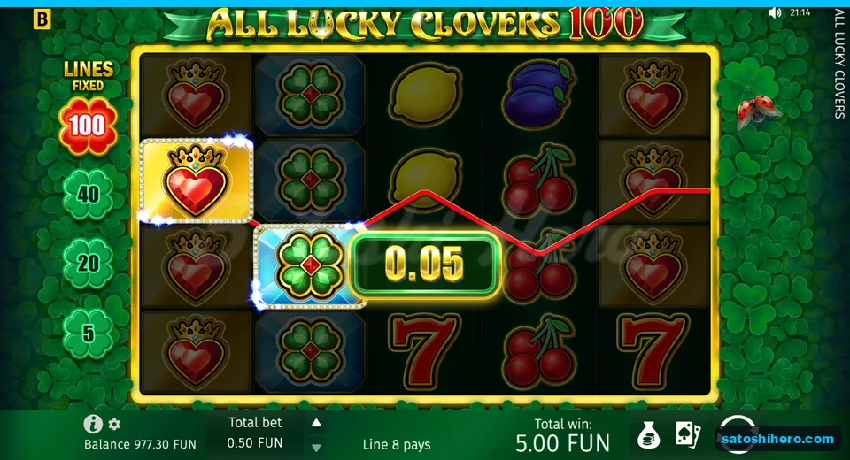 Win screen with heart and clover wild