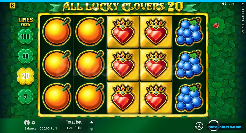 Base screen with clover field and fruit symbols