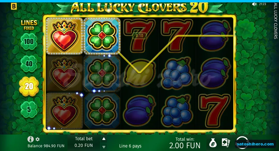 Win screen with hearts and full clover reel