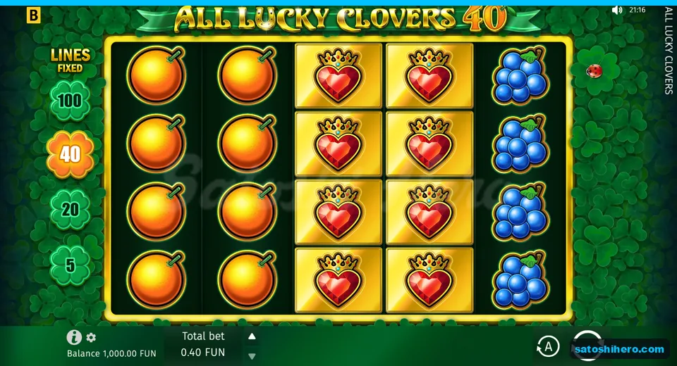 Base screen with 40 lines and 0.40 bet