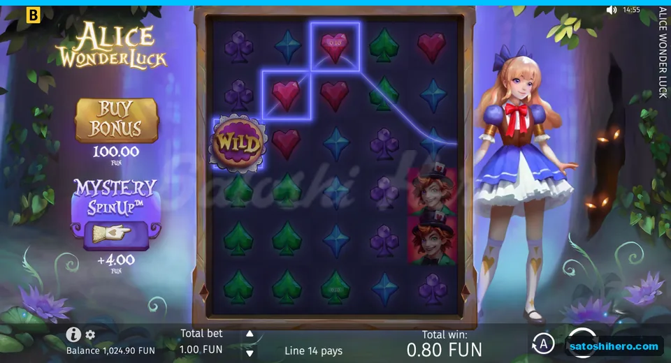 Win screen showing line 14 and 0.80 FUN total
