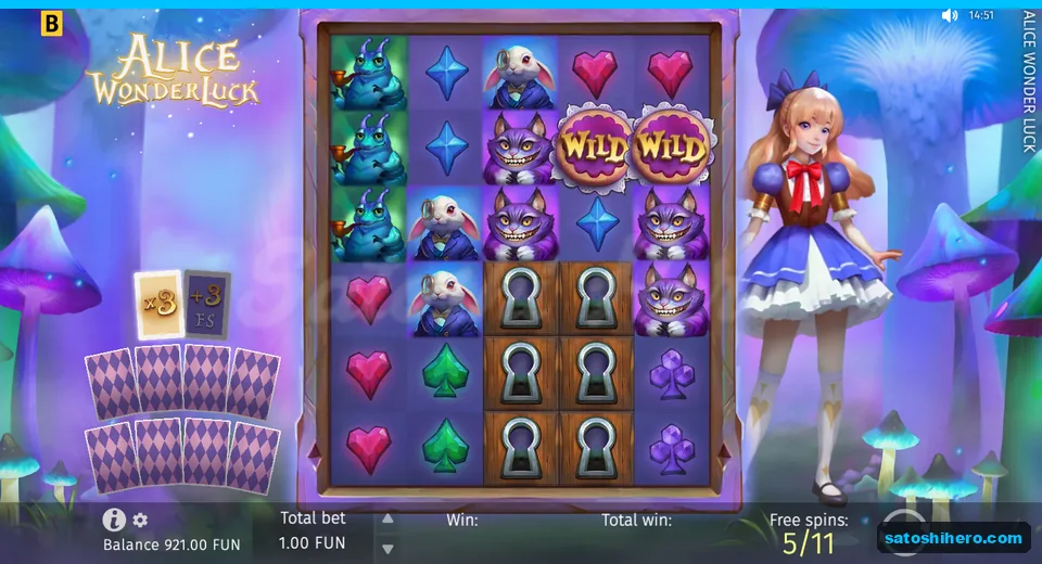 Free spins screen showing spin five and selected feature cards