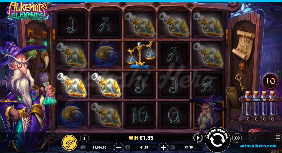 $1.35 win shown with air potion wilds across settled reels