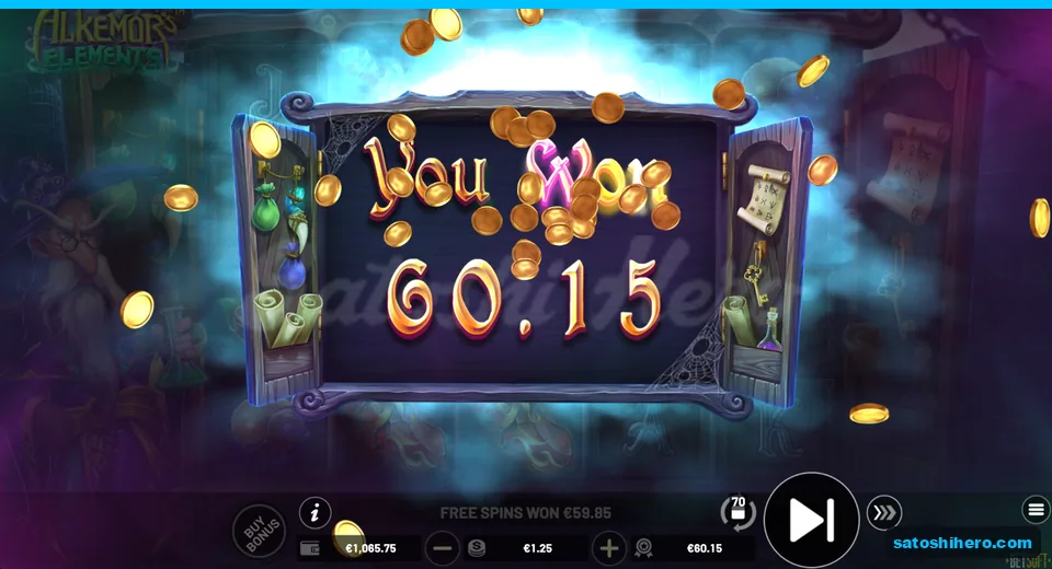 60.15 total displayed over dimmed free-spins grid