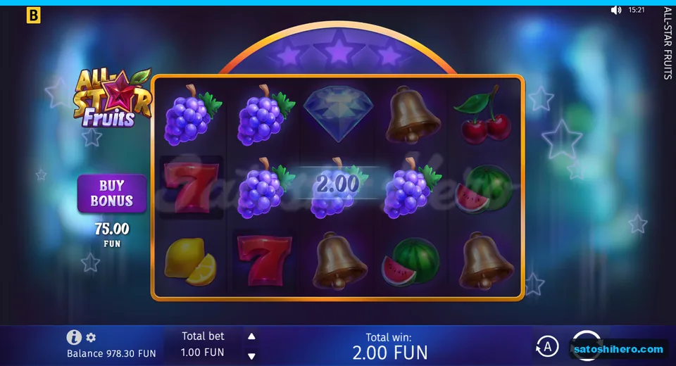 Win screen with three grapes and 2.00 total