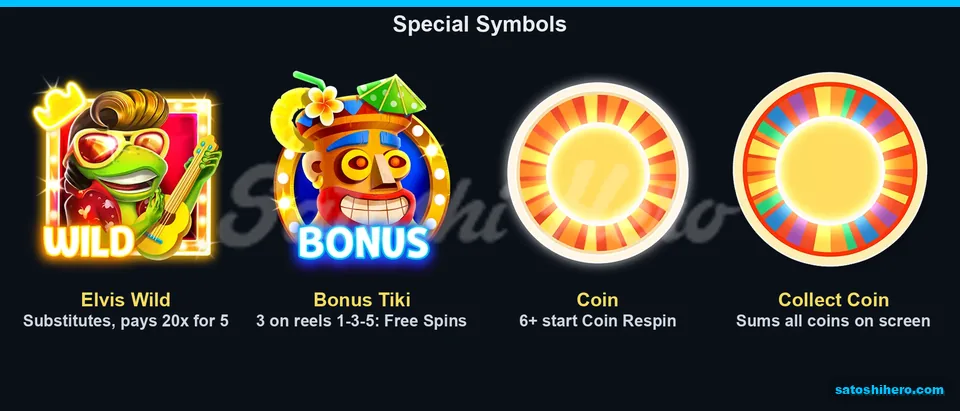 Info screen showing wild bonus and coin symbols