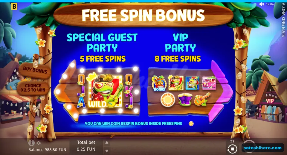 Bonus screen with two free spin choices