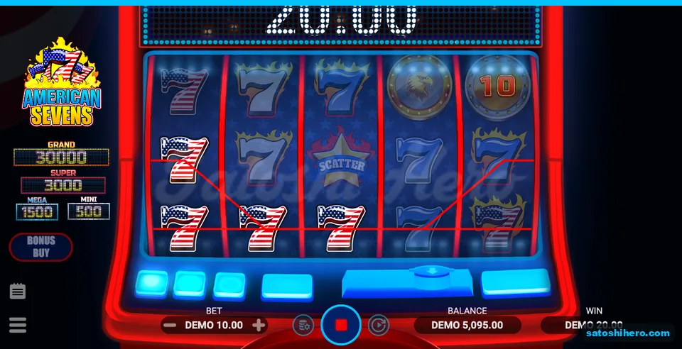 20.00 win shown across two flag-seven lines