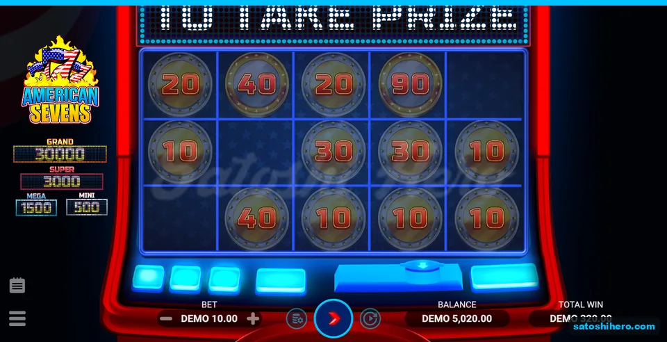 320.00 total win shown on the completed coin grid