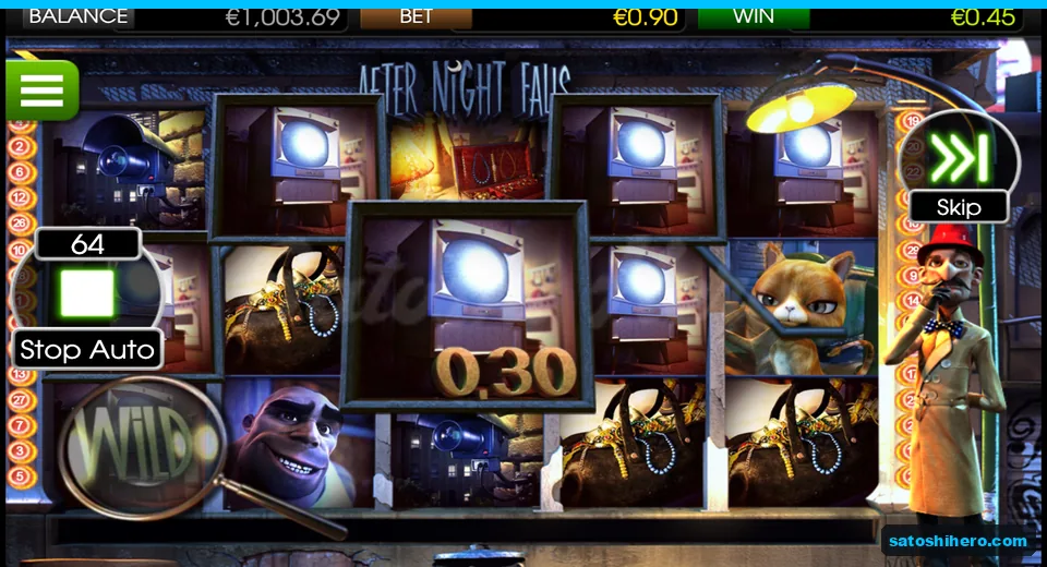 0.45 win shown with magnifying glass on left reel