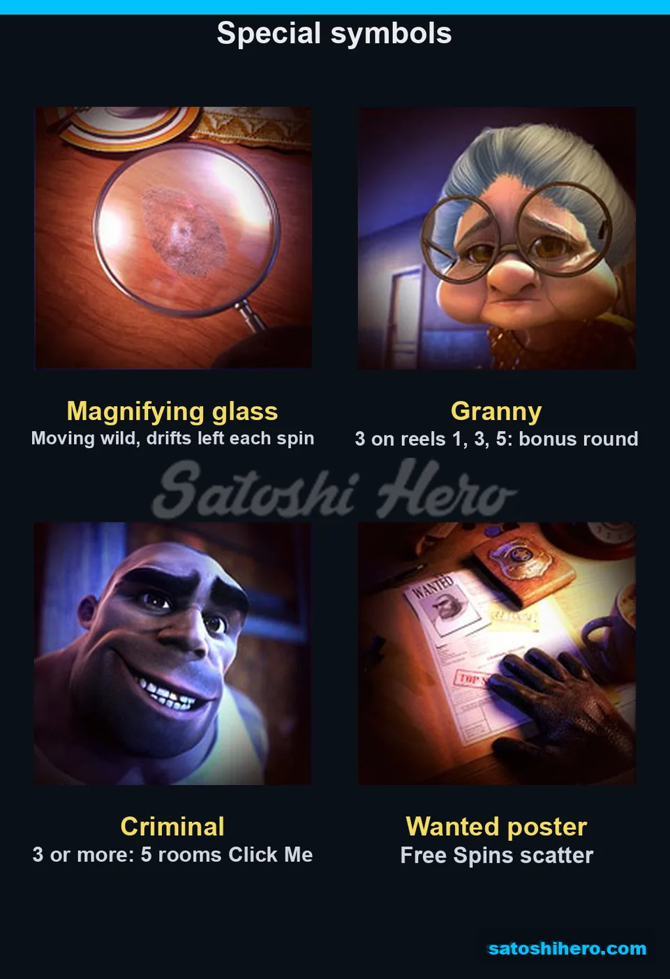 Four special symbols shown with their feature captions
