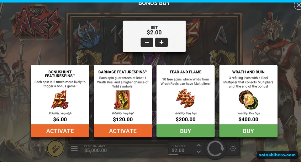 Bonus buy menu lists three prices