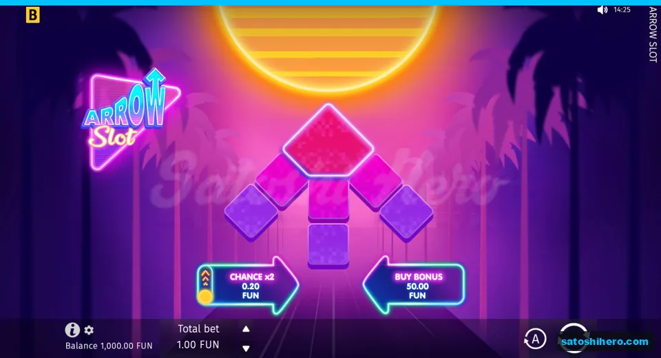 Game screen showing empty arrow board under neon sun