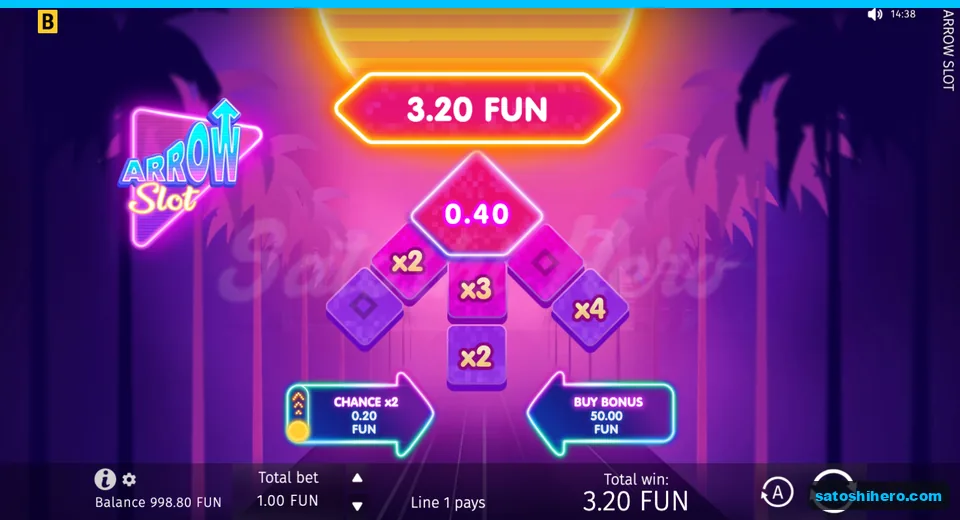Result screen showing $3.20 Line 1 win