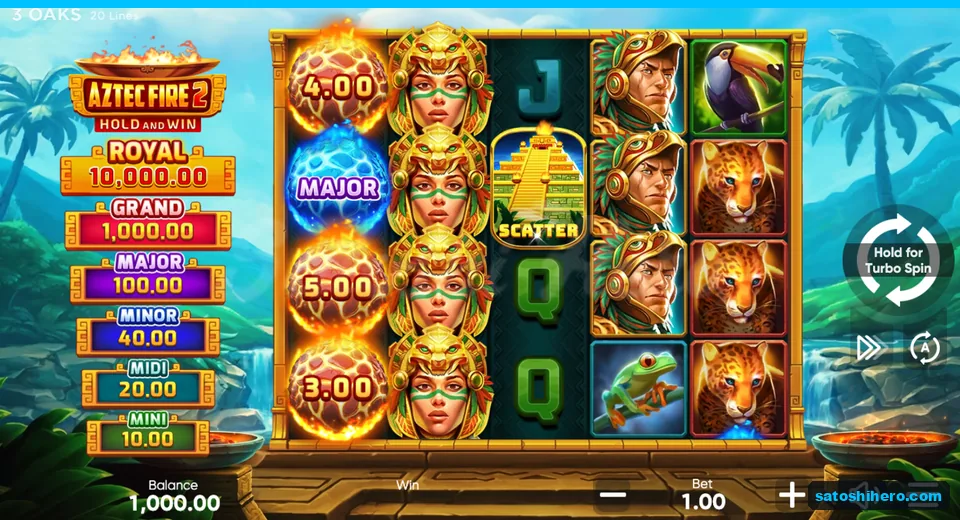 Board at rest with jungle symbols and jackpot ladder