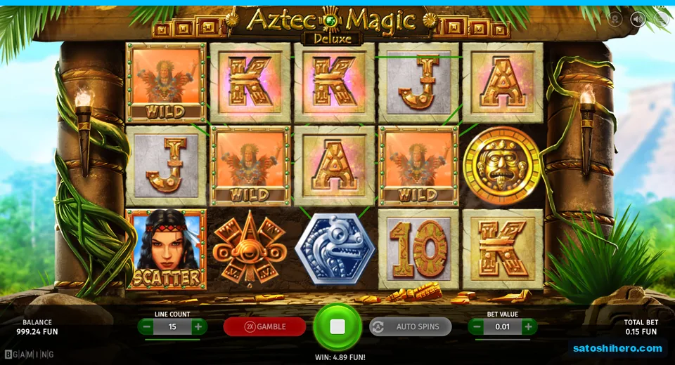 Win screen with Wild Warriors and 4.89 payout