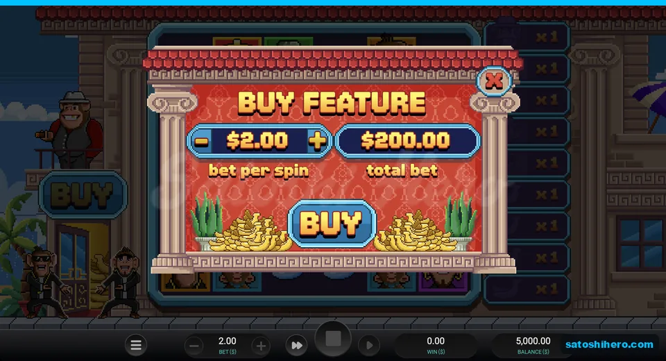 Buy Feature panel shows $200.00 total bet