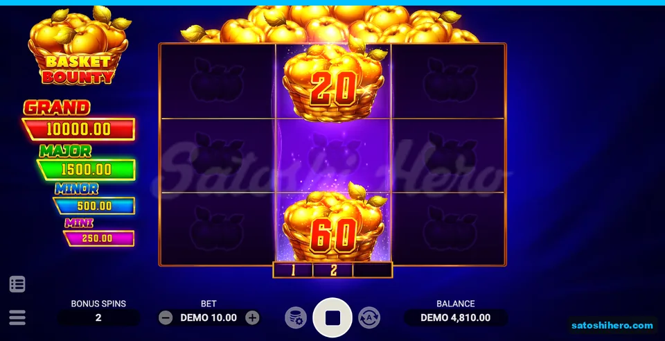 Two baskets show 20 and 60 with two spins left