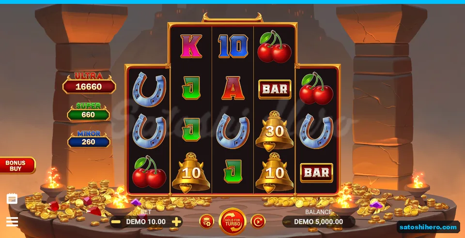 5,000.00 balance shown beside uneven reels and jackpot panel