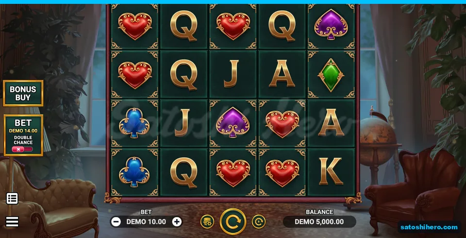 Resting 5x4 board with card suits and gold letters