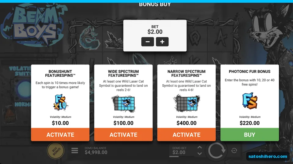 Bonus buy menu with four prices