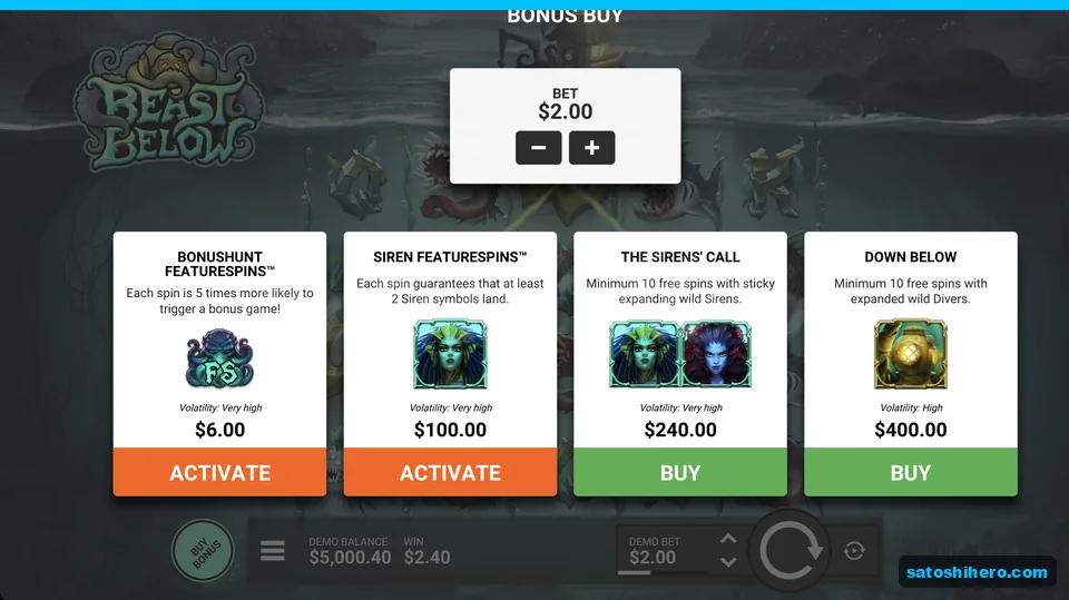 Bonus buy menu lists four prices