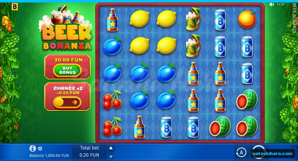 Base game screen showing drinks and fruit on 6-by-5 board