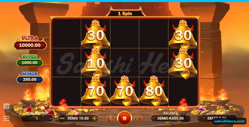 Seven locked bells remain with one spin shown