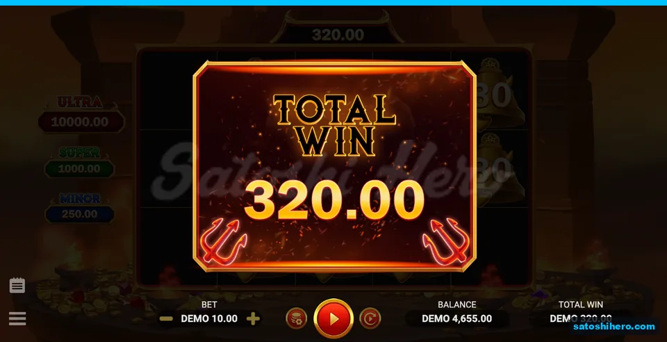 320.00 total win displayed on the final payout card