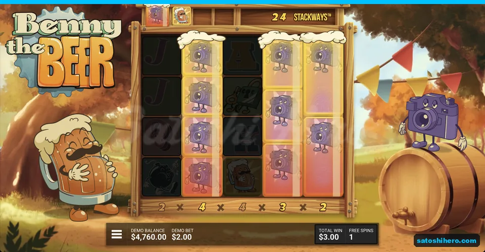 Camera stacks three reels mid bonus