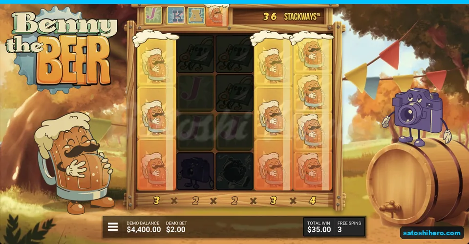 Benny stacks beneath four special symbols