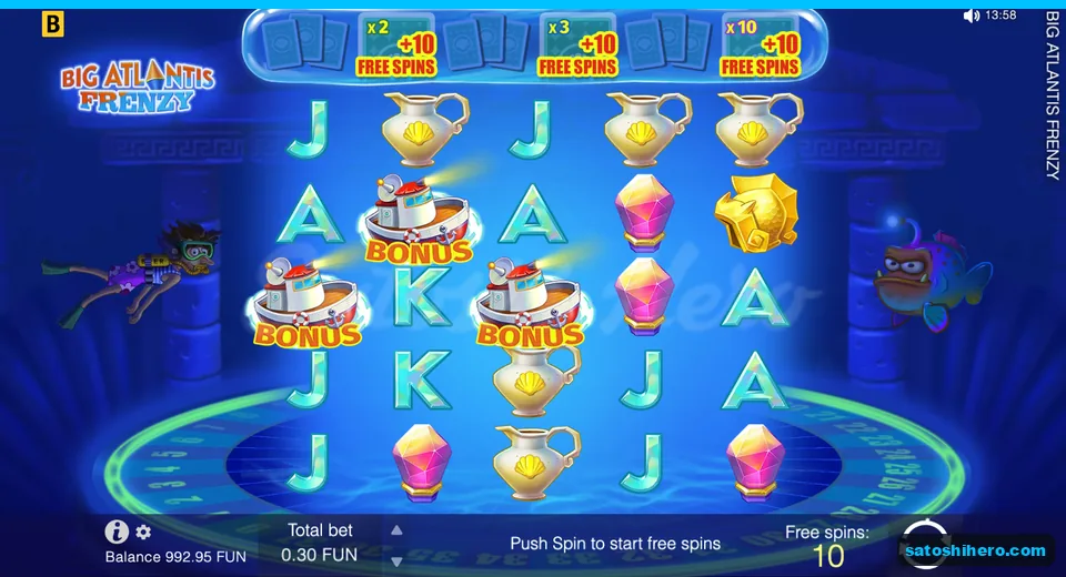 Big Atlantis Frenzy trigger with three boats and ten spins