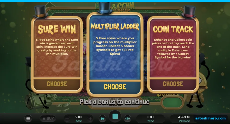 Three bonus choices on the pick screen