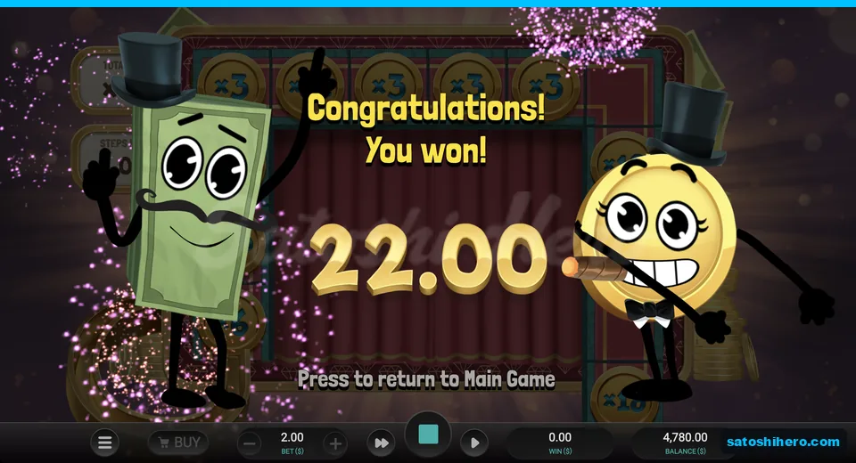Total win screen showing twenty two dollars