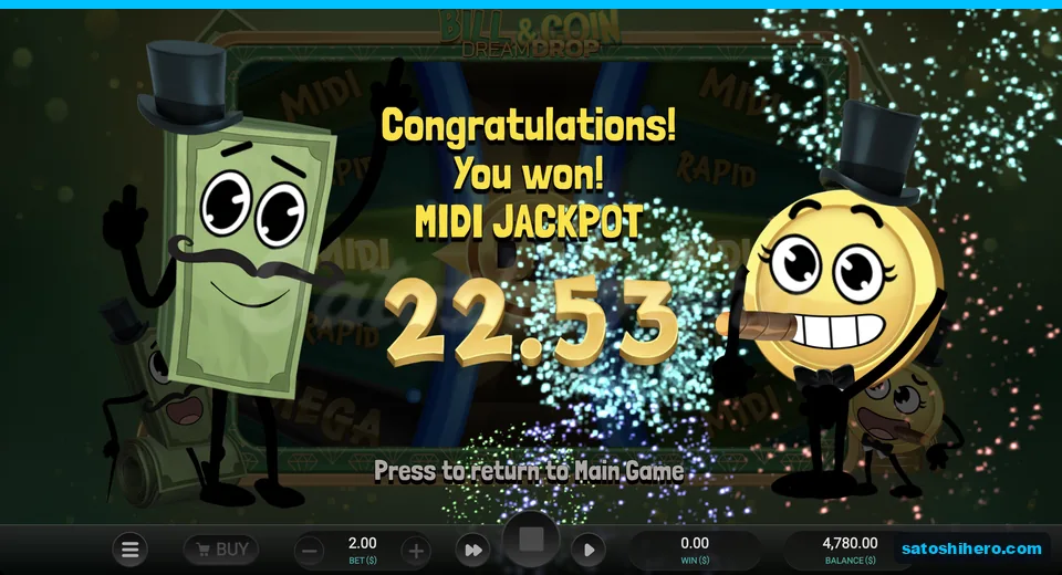Midi jackpot pairing showing twenty two dollars