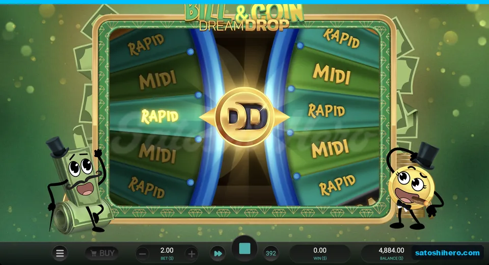 Two jackpot wheels slowing on Rapid
