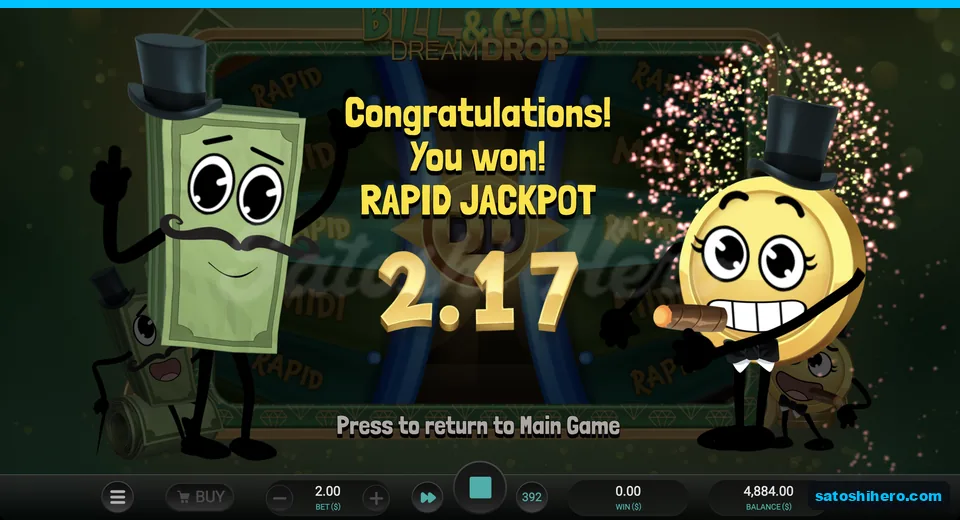 Rapid jackpot result showing two dollars seventeen