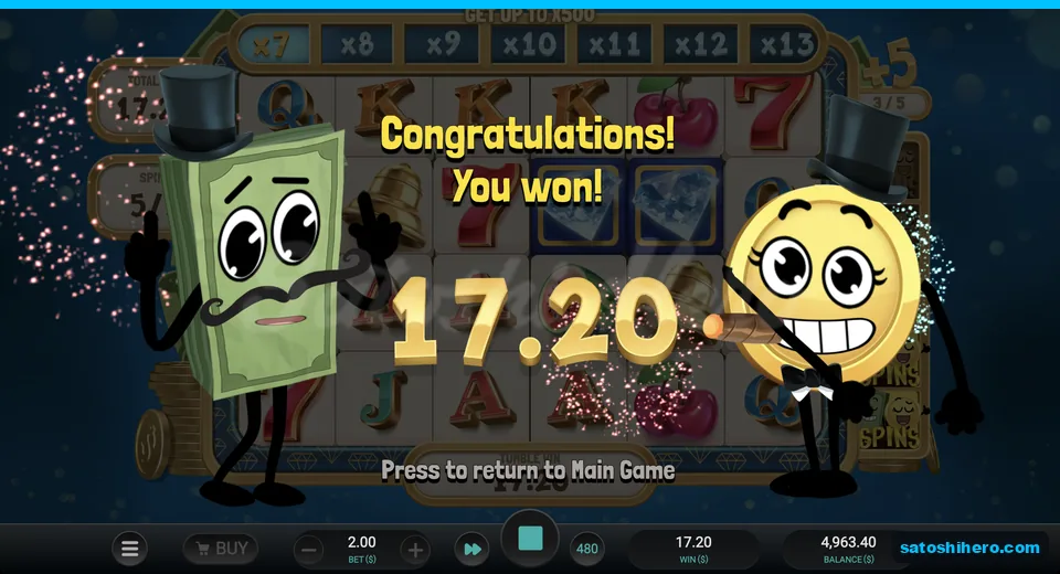 Total win screen showing seventeen dollars twenty