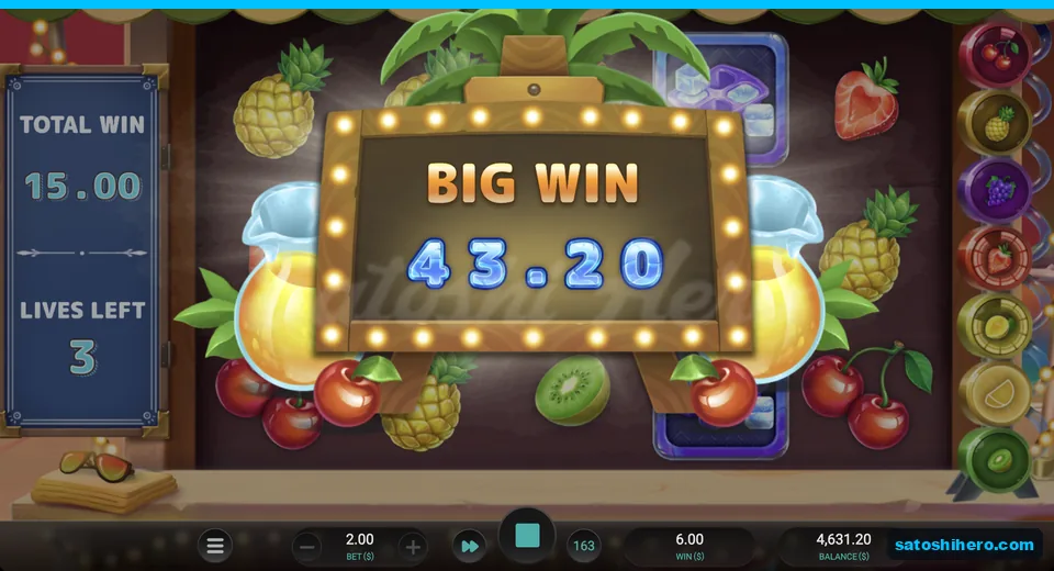 Big Win sign shows $43.20 total