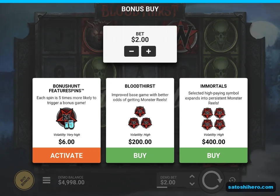 Bonus buy menu lists three prices