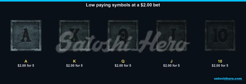Stone letters list the low symbol pays