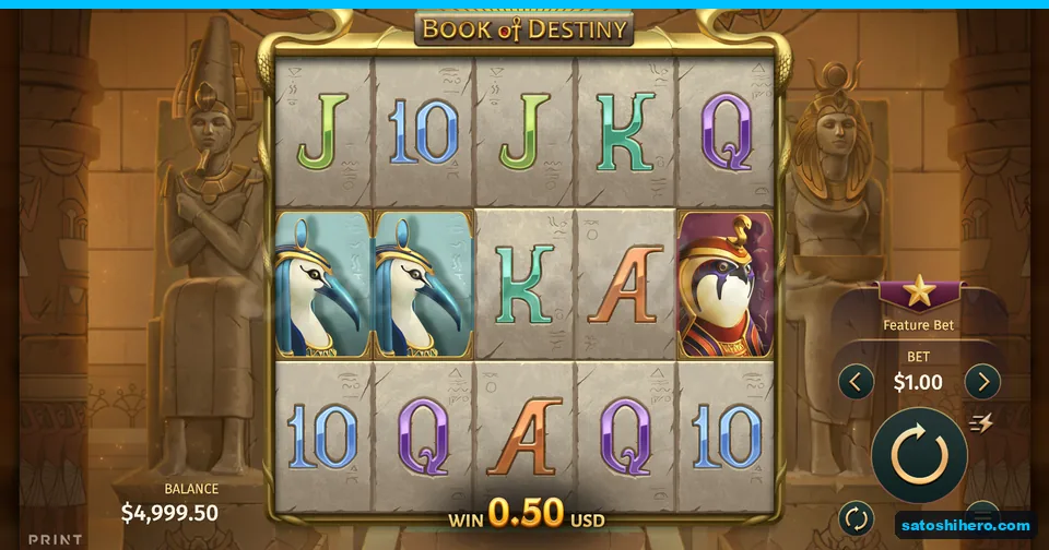 Five-reel grid showing a 0.50 USD win