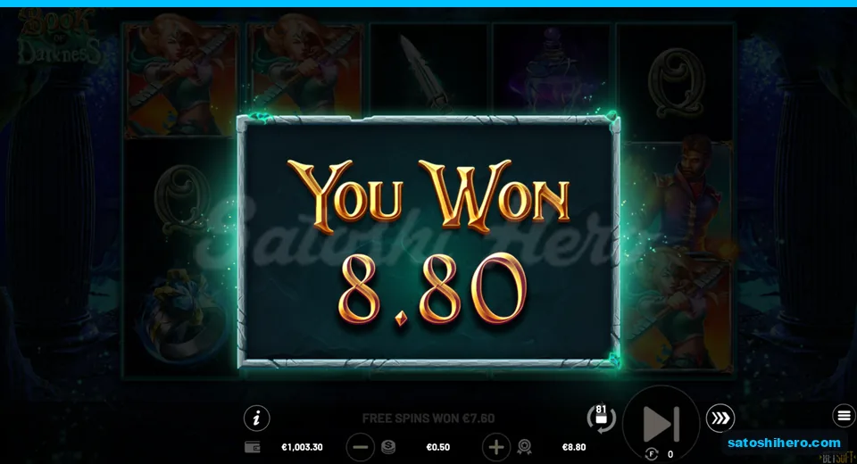 8.80 result banner over dimmed reels