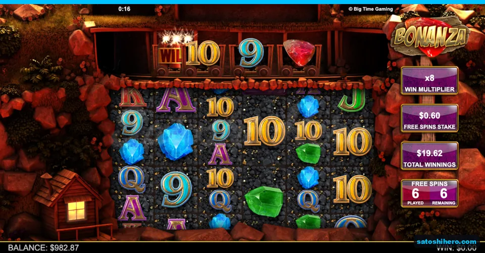 Free Spins grid at spin six with x8 multiplier
